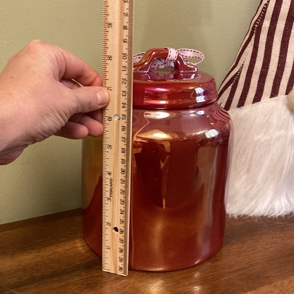 NEW RAE DUNN RED IRIDESCENT HO HO HO LARGE CHUBBY CHRISTMAS CANISTER - Picture 7 of 11